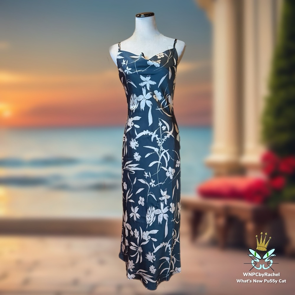 August Sky Teal Bias Cut Slip Dress, Medium